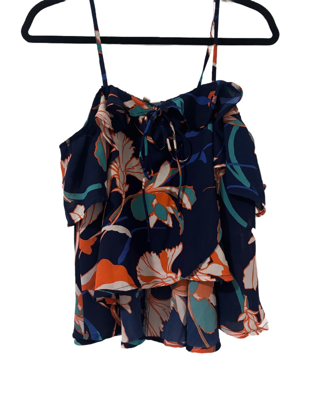 Japna Navy Floral Off-the-Shoulder Flutter Sleeve Blouse | Size Medium | NWT - Picture 4 of 7